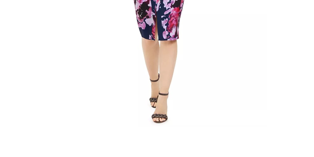 Vestido midi com decote em V e sem mangas floral Trina Turk feminino, tamanho 0, floral azul