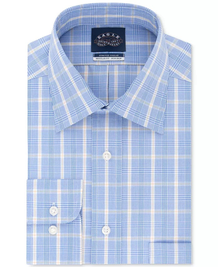 Camisa social masculina Eagle com gola xadrez, tamanho 15,5 x 34-35