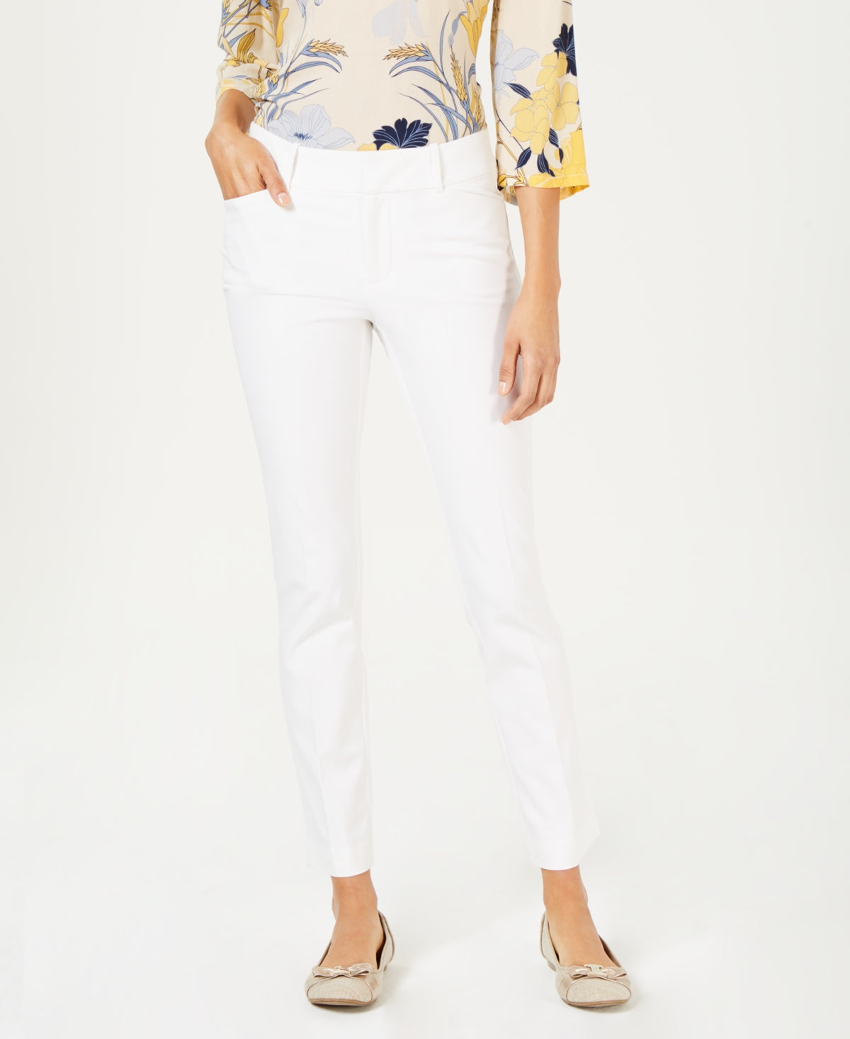 Calça feminina Charter Club Newport Tummy-Control Slim-Fit, branca, tamanho 14
