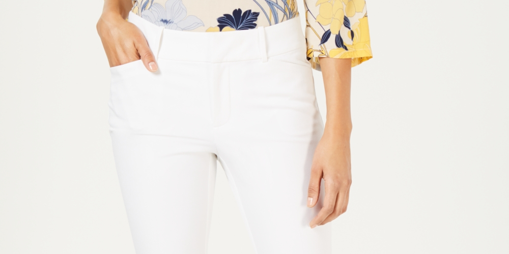 Calça feminina Charter Club Newport Tummy-Control Slim-Fit, branca, tamanho 14