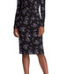 Vestido envelope feminino Ralph Lauren preto com estampa floral, manga comprida, decote em V, comprimento até o joelho, tamanho 0