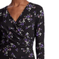 Vestido envelope feminino Ralph Lauren preto com estampa floral, manga comprida, decote em V, comprimento até o joelho, tamanho 0