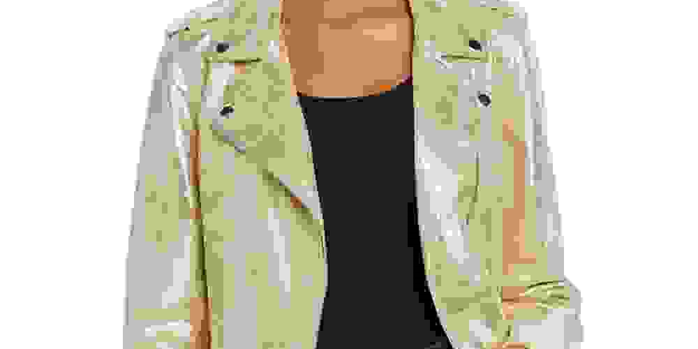 Jaqueta de motociclista feminina Sunset + Spring em camurça sintética metálica, tamanho X-S