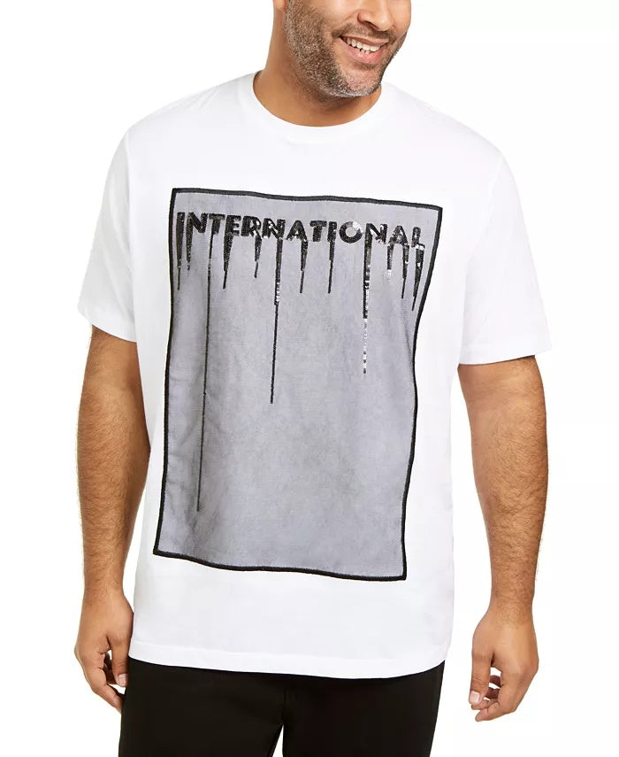 Camisa casual masculina com gola redonda e detalhes embelezados, branca, tamanho 2XB, da INC International Concepts