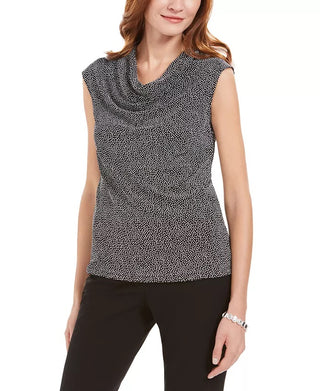 Kasper Women's Metallic-Print Cowlneck Top Charcoal Size Small