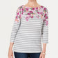 Karen Scott Blusa Feminina Listrada Floral Petite com Decote Canoa, Vermelha, Tamanho P