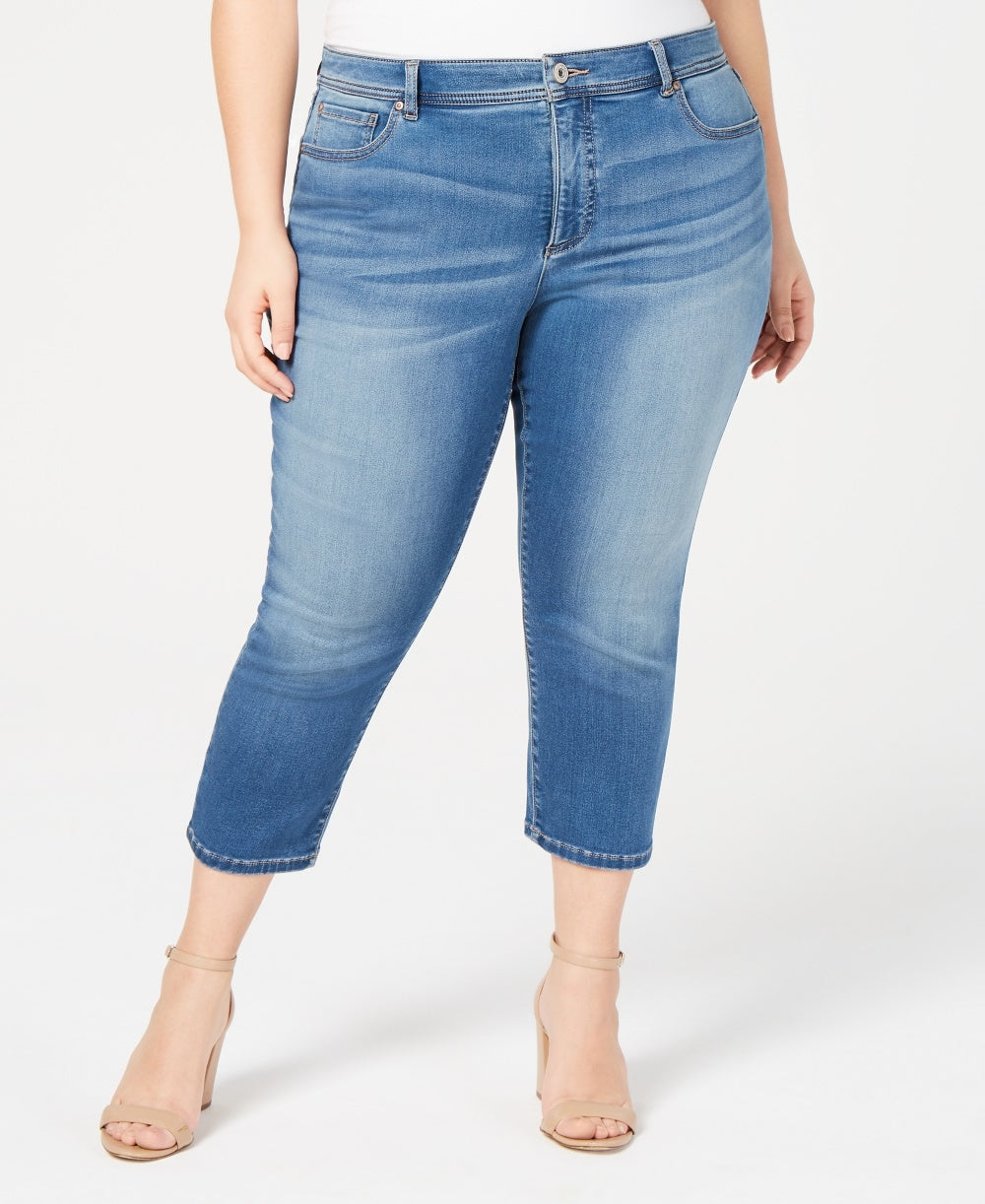 Calça jeans skinny curta Incfinity plus size feminina da INC International Concepts, azul, tamanho 14W