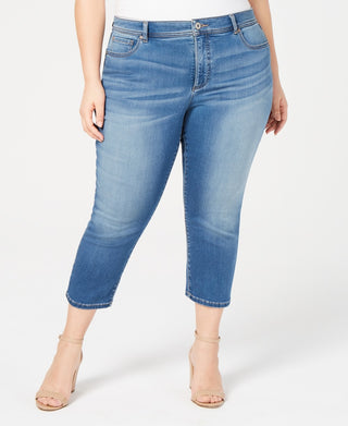 Calça jeans skinny curta Incfinity plus size feminina da INC International Concepts, azul, tamanho 14W