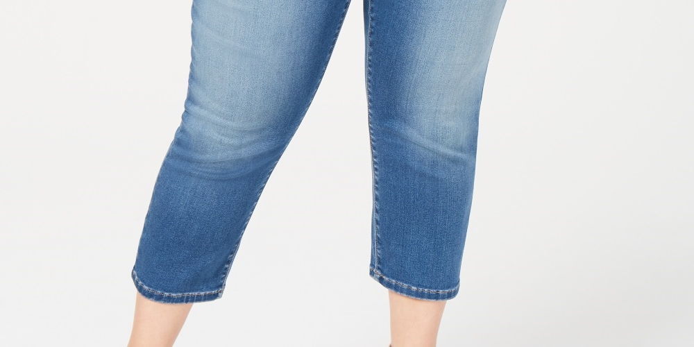 Calça jeans skinny curta Incfinity plus size feminina da INC International Concepts, azul, tamanho 14W
