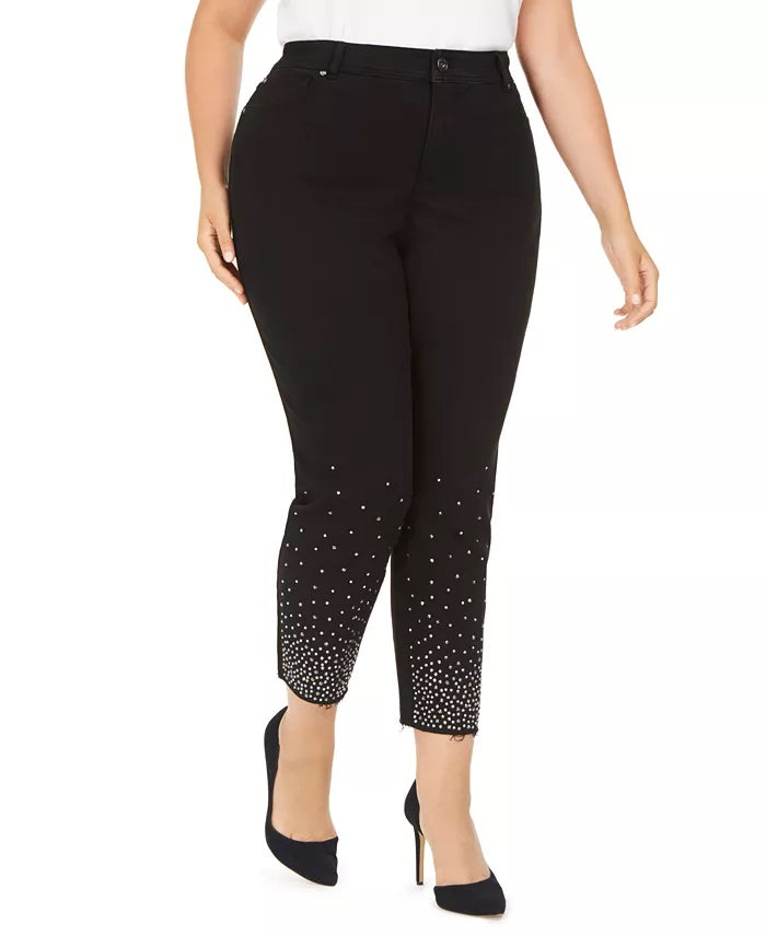 Calça jeans skinny feminina INC International Concepts com detalhes no tornozelo, preta, tamanho 28W