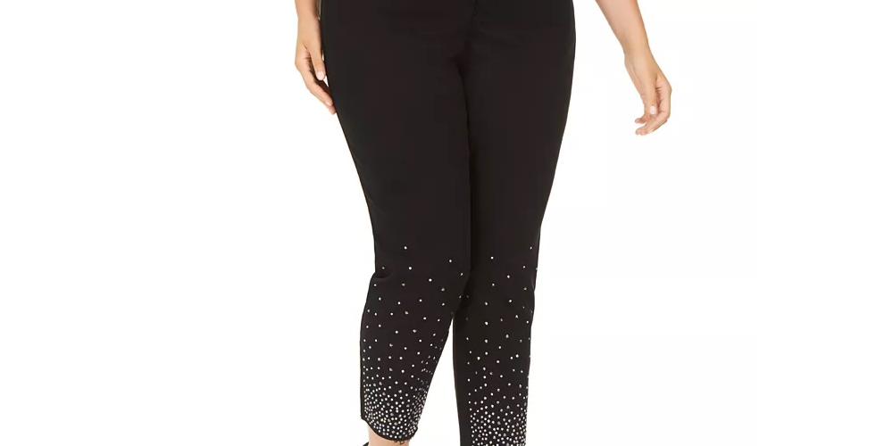 Calça jeans skinny feminina INC International Concepts com detalhes no tornozelo, preta, tamanho 28W