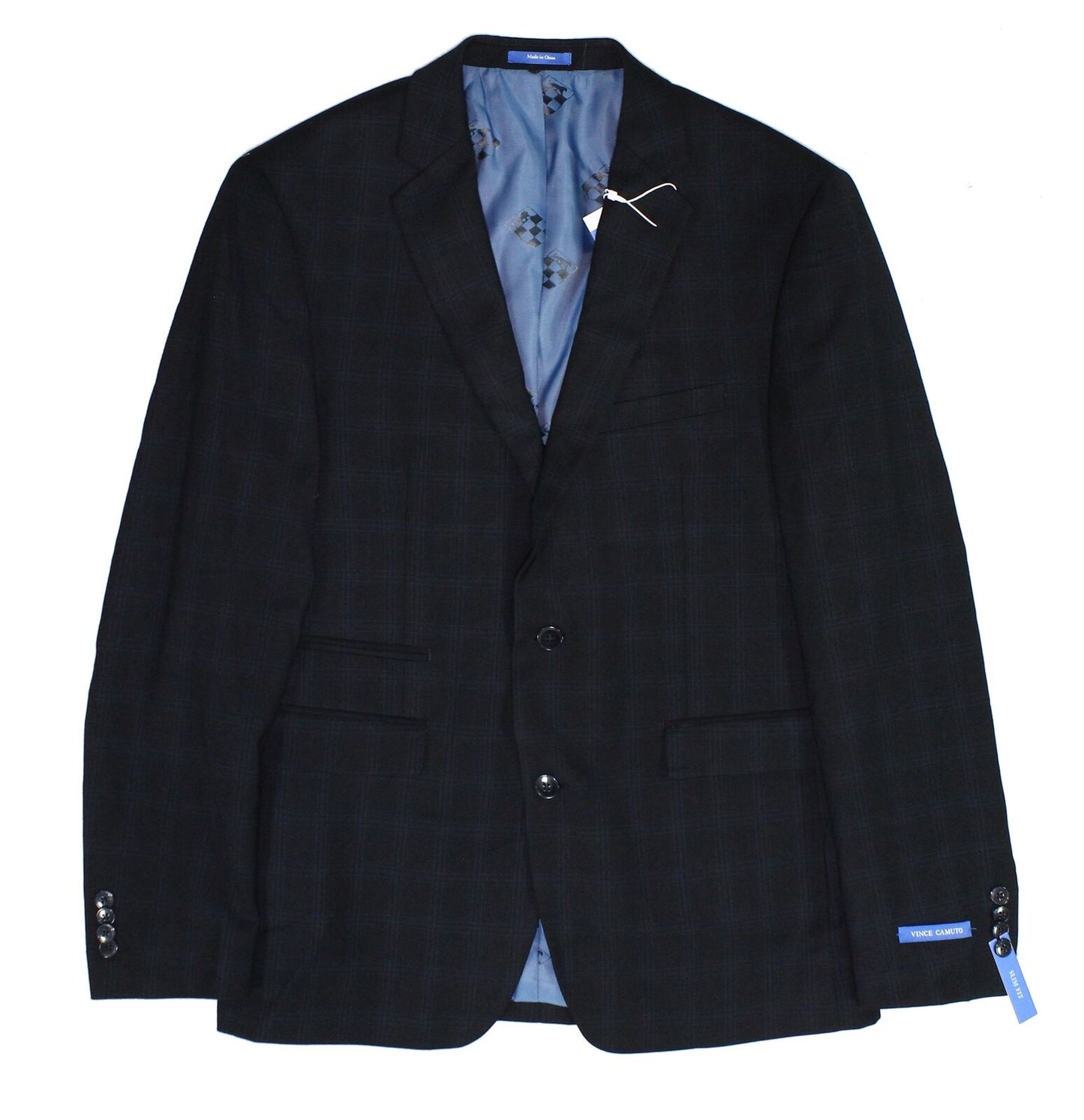 Blazer masculino xadrez longo slim fit com 2 botões, preto, tamanho 40 T da Vince Camuto
