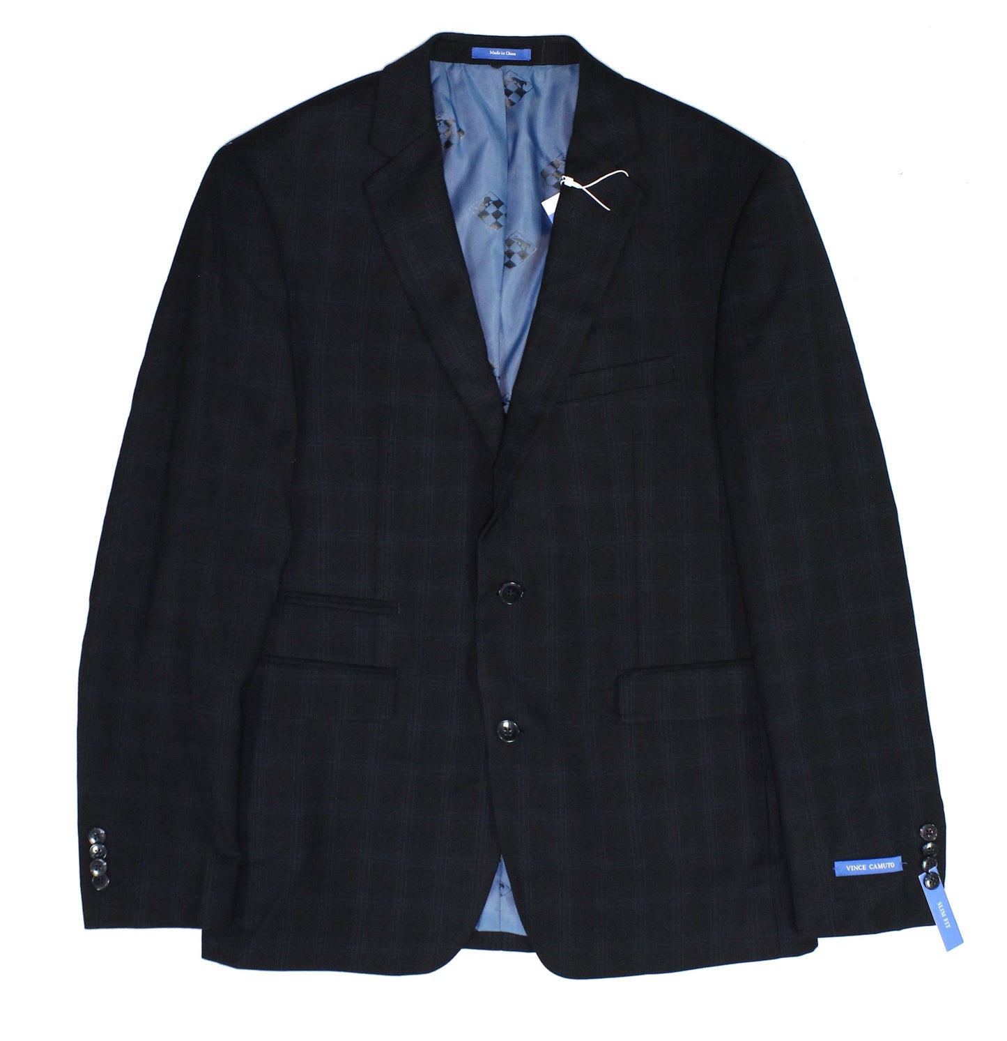 Casaco esportivo masculino xadrez slim fit Vince Camuto, azul marinho, tamanho 40 R