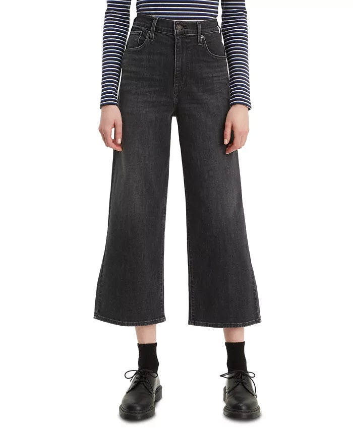 Calça jeans curta Levi's Super Wide Leg Feminina Preta Tamanho 28X25