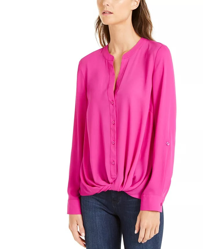 Blusa feminina com botões frontais e torcidos INC International Concepts, rosa, tamanho pequeno