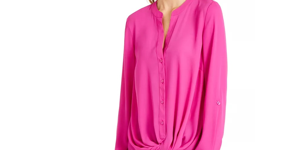 Blusa feminina com botões frontais e torcidos INC International Concepts, rosa, tamanho pequeno