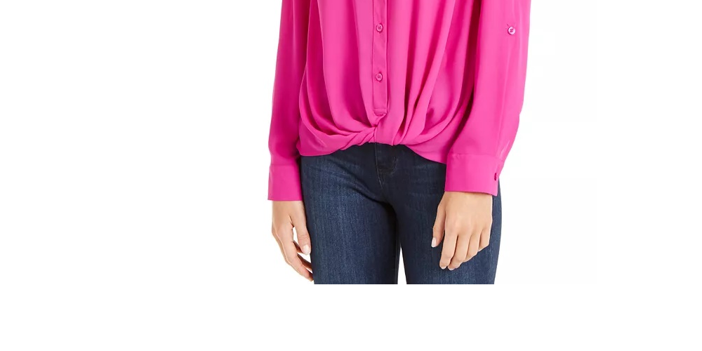 Blusa feminina com botões frontais e torcidos INC International Concepts, rosa, tamanho pequeno