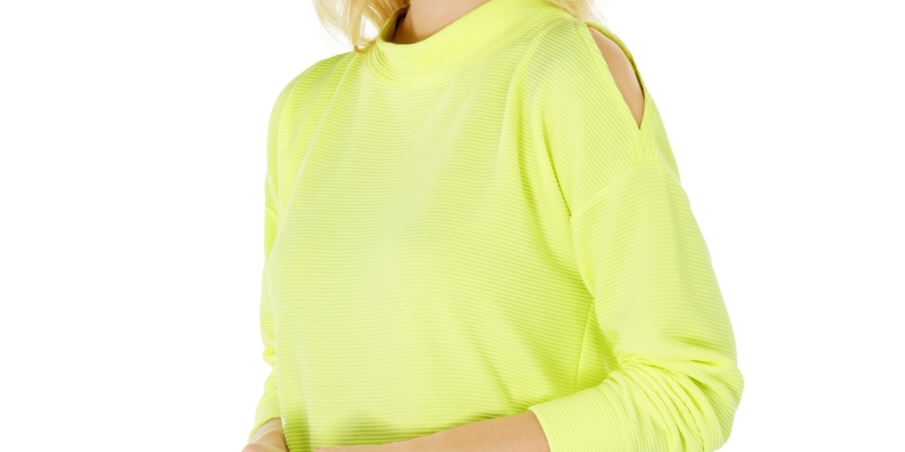 Top feminino com nervuras e ombros descobertos, tamanho pequeno, amarelo