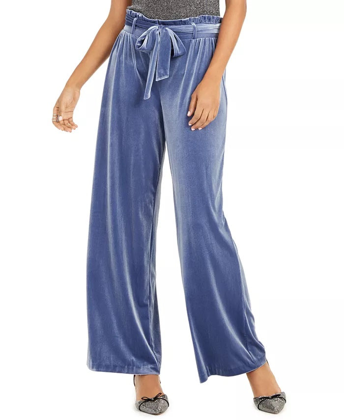 Calça feminina Paperbag de veludo smocked da INC International Concepts, tamanho azul-marinho, tamanho X-S