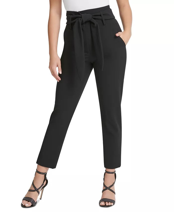 Calça feminina DKNY com cinto e perna justa, preta, tamanho 6