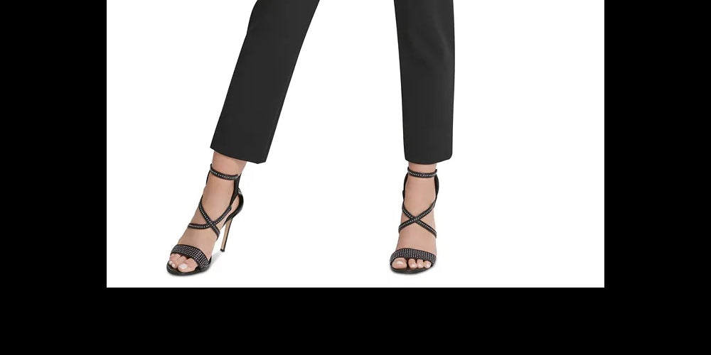 Calça feminina DKNY com cinto e perna justa, preta, tamanho 6