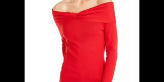 Suéter feminino com decote ombro a ombro da INC International Concepts, vermelho brilhante, tamanho XX-grande