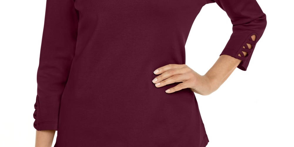 Camiseta feminina Karen Scott de algodão com cadarço, vermelha, tamanho médio