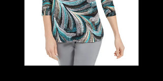 Túnica texturizada feminina com decote em zíper e manga comprida, preta, tamanho pequeno