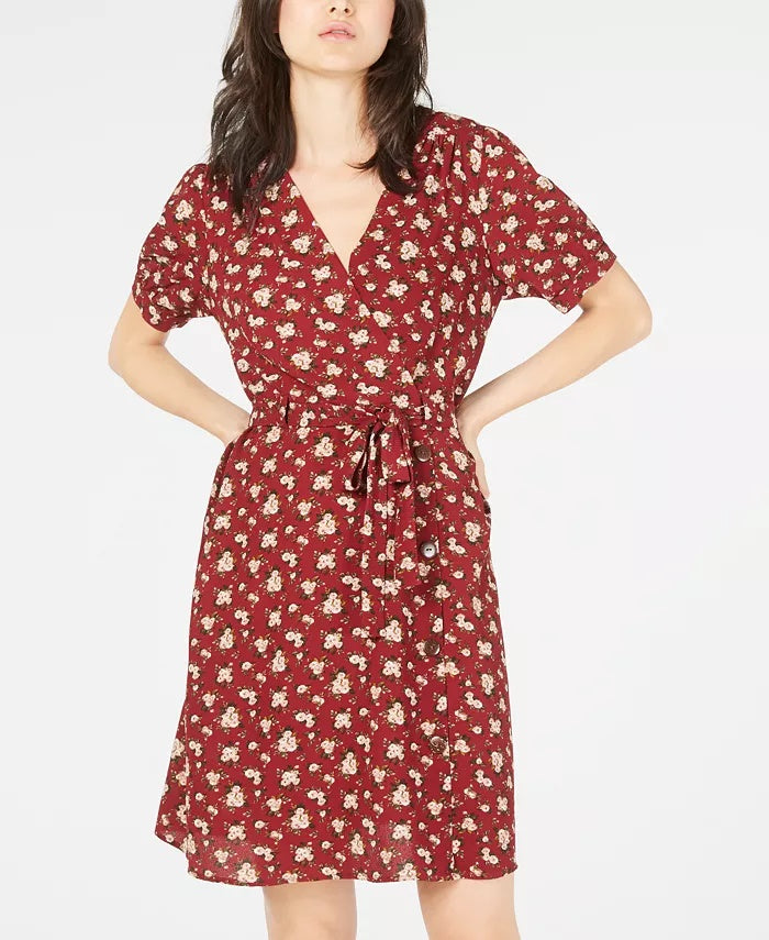 Vestido envelope falso estampado Monteau feminino, roxo, floral, tamanho extragrande