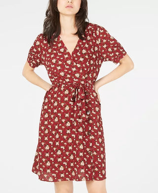 Vestido envelope falso estampado Monteau feminino, roxo, floral, tamanho extragrande