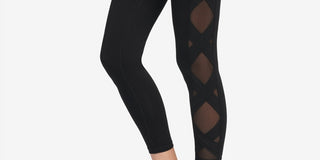 Leggings femininas esportivas DKNY de cintura alta com ajuste em malha e tornozelo para ioga, pretas, tamanho X-S