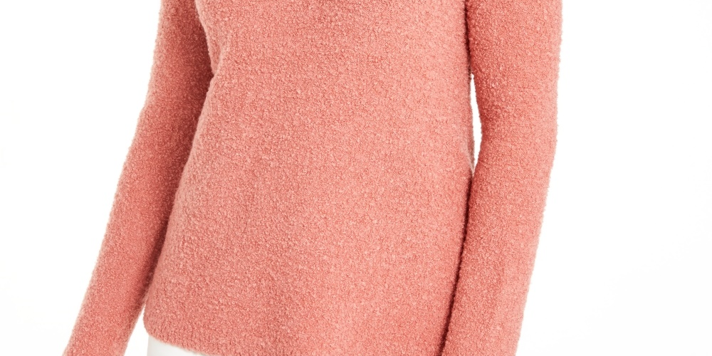 Suéter feminino Alfani com gola alta e bouclé rosa, tamanho grande