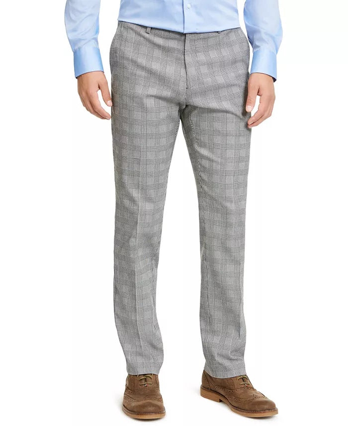 Calça social masculina Tommy Hilfiger xadrez Th Flex Stretch Modern Fit, branca, tamanho 38x30