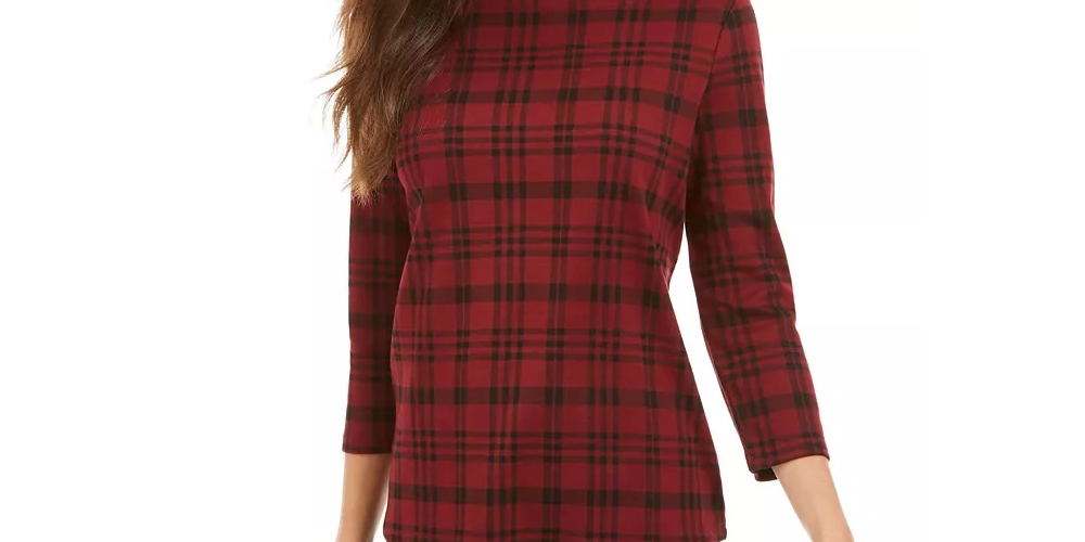 Charter Club Petite Pima Cotton Women's Top com estampa de botões e ombros de fora, rosa, tamanho PL