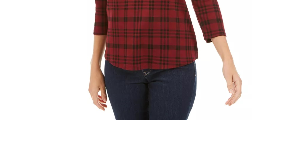 Charter Club Petite Pima Cotton Women's Top com estampa de botões e ombros de fora, rosa, tamanho PL