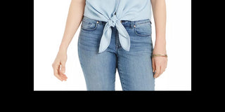 Camisa feminina sem mangas de algodão com amarração na bainha, azul, tamanho 12, Charter Club