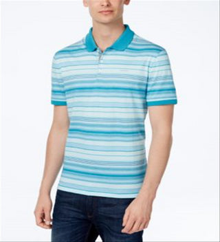 Camisa Polo Masculina Calvin Klein Classic Fit Listrada de Algodão Líquido Azul Tamanho 2XL