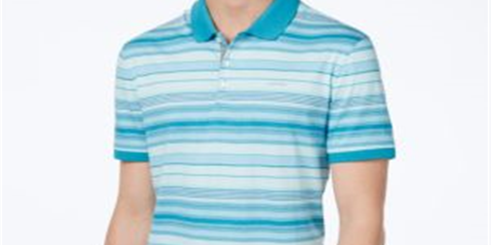Camisa Polo Masculina Calvin Klein Classic Fit Listrada de Algodão Líquido Azul Tamanho 2XL