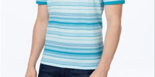 Camisa Polo Masculina Calvin Klein Classic Fit Listrada de Algodão Líquido Azul Tamanho 2XL