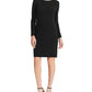 Vestido de festa Ralph Lauren feminino, manga longa, brilhante, decote em joia, comprimento até o joelho, preto, tamanho 0