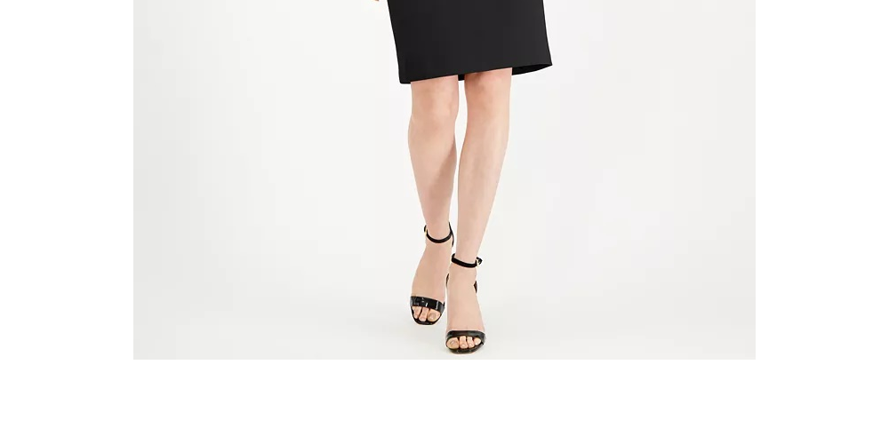 Vestido curto Calvin Klein feminino com babados e bainha nos ombros, preto, tamanho 8, pequeno