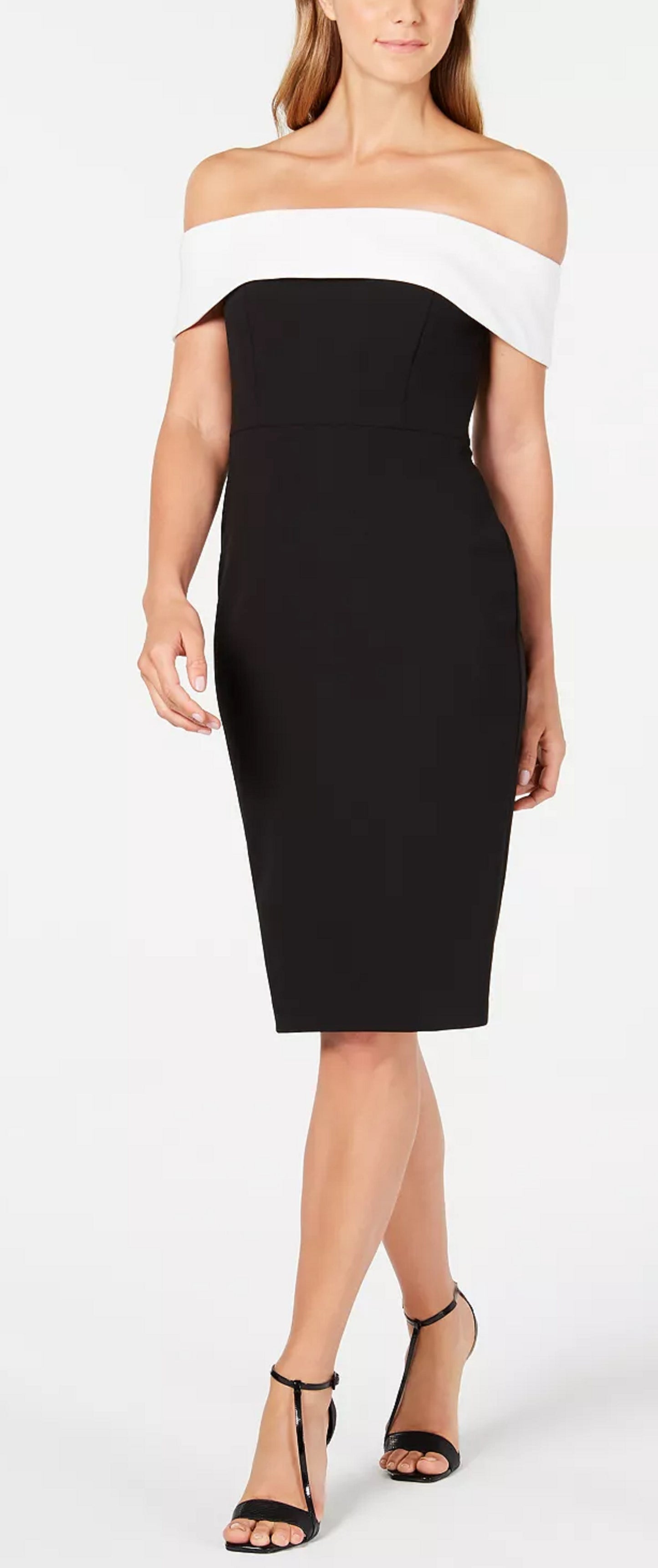 Vestido Calvin Klein Feminino Ombro a Ombro Dobrável Preto Tamanho 6 Petite