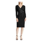 Vestido de coquetel Ralph Lauren feminino, preto, com cinto, manga comprida, decote em V, abaixo do joelho, tamanho 6