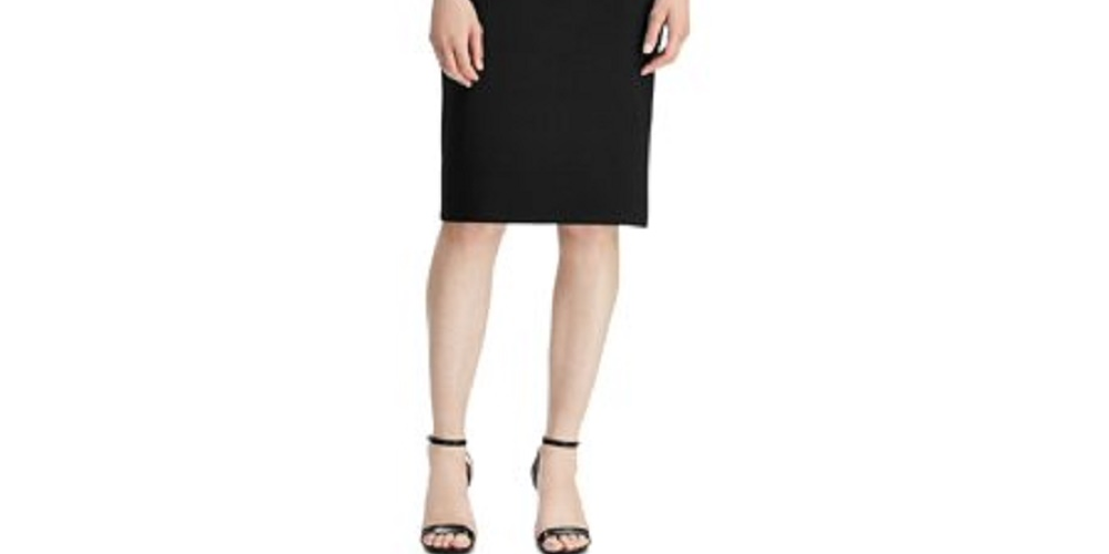 Vestido de coquetel Ralph Lauren feminino, preto, com cinto, manga comprida, decote em V, abaixo do joelho, tamanho 6