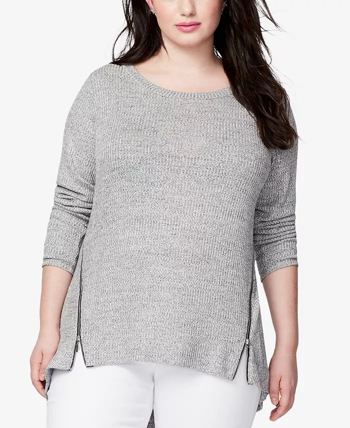 Rachel Roy Top feminino plus size com zíper e bainha cinza, tamanho 0X
