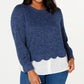 Top feminino Monteau Trendy Plus Layered Look Azul Tamanho 3X