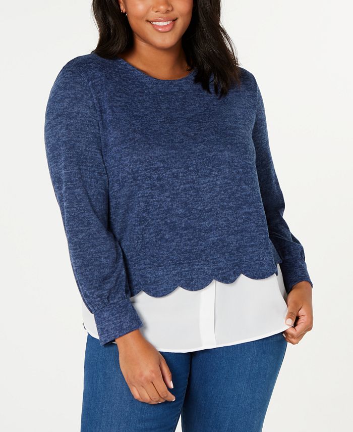 Top feminino Monteau Trendy Plus Layered Look Azul Tamanho 3X