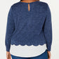 Top feminino Monteau Trendy Plus Layered Look Azul Tamanho 3X