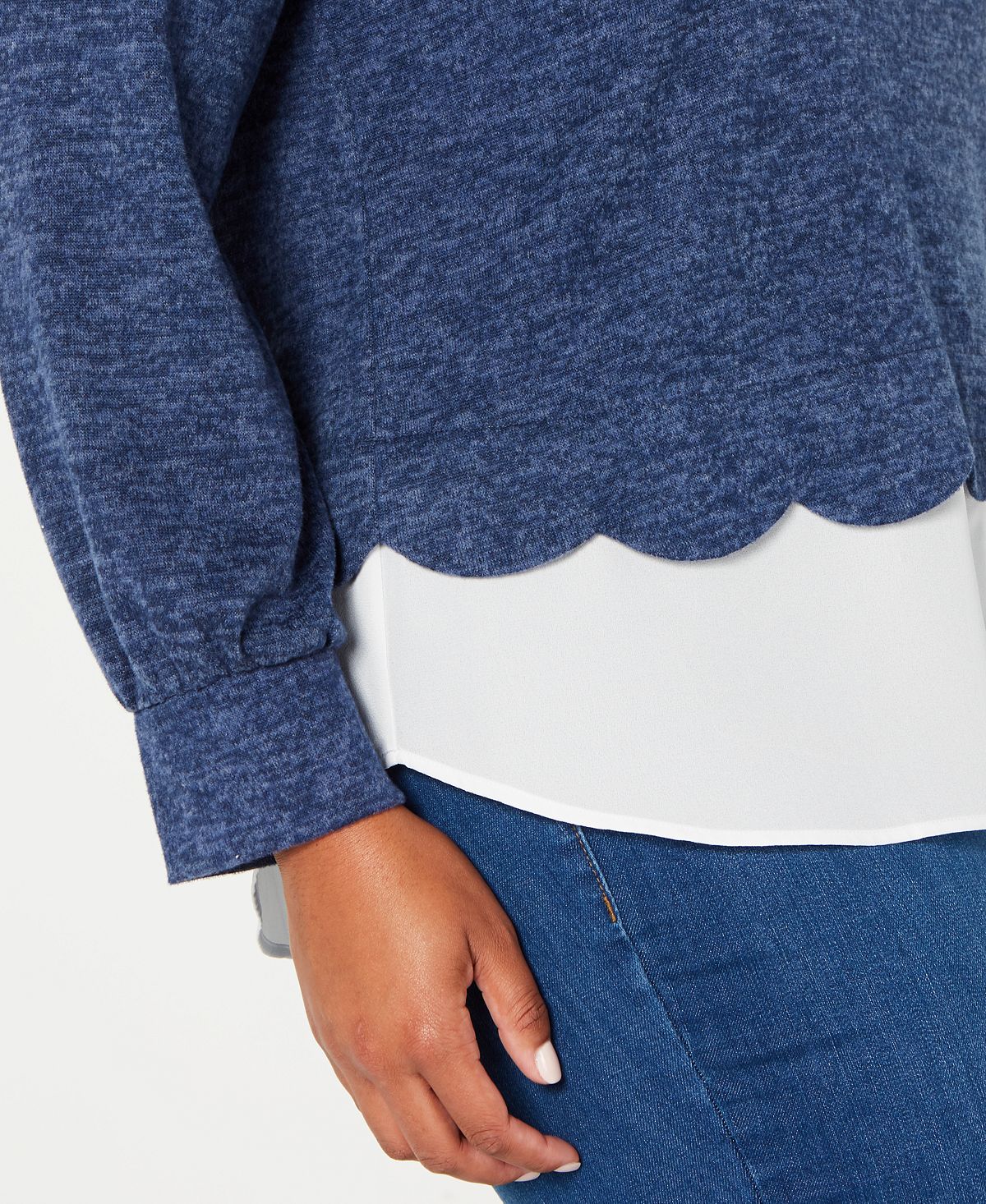 Top feminino Monteau Trendy Plus Layered Look Azul Tamanho 3X