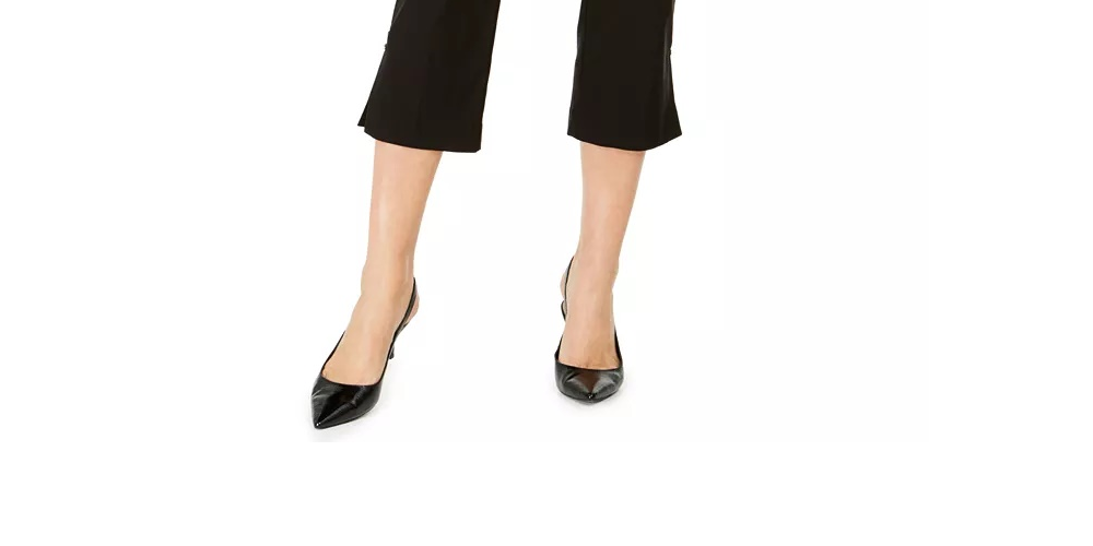 Calça capri feminina JM Collection Petite com bainha enfeitada, preta, tamanho PS